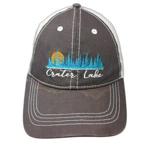Mountain Crater Lake Trucker Hat Gray One Size Snapback Oregon National Park